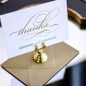 Black and Gold Thank You Cards, Classic Wedding Thank You Card, Timeless Stationery - "Classic Elegance" Flat Thank You Cards - DEPOSIT