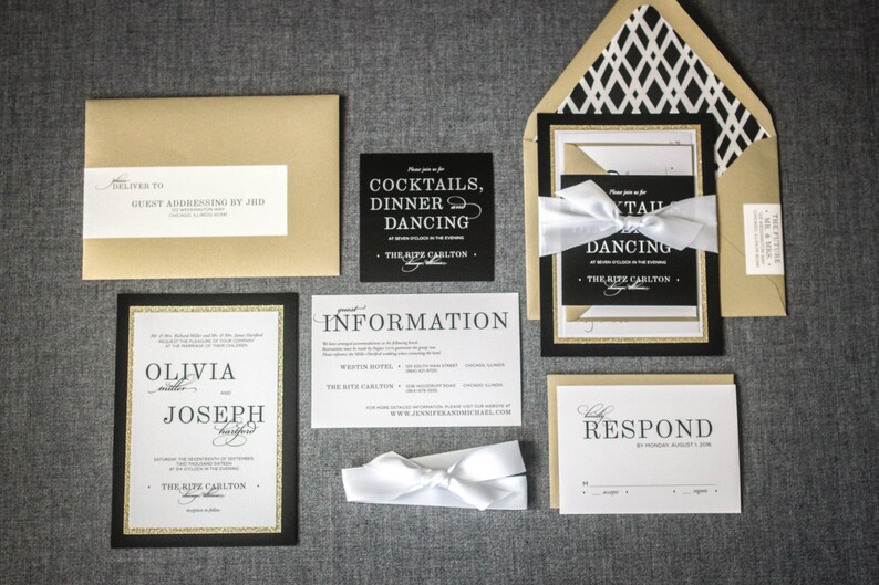Art Deco Wedding Invitations, Black Tie Galas, Elegant New Year's Eve Party, Glam Milestone Events | Sample of "Classic Elegance" Design image 3