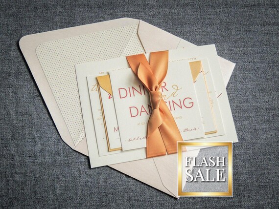 Pink and Coral Invitations, Romantic Font Card, Blush and Gold Wedding Invitations, Blush Pink Invite - "Modern Calligraphy" FP-NL-v1 SAMPLE