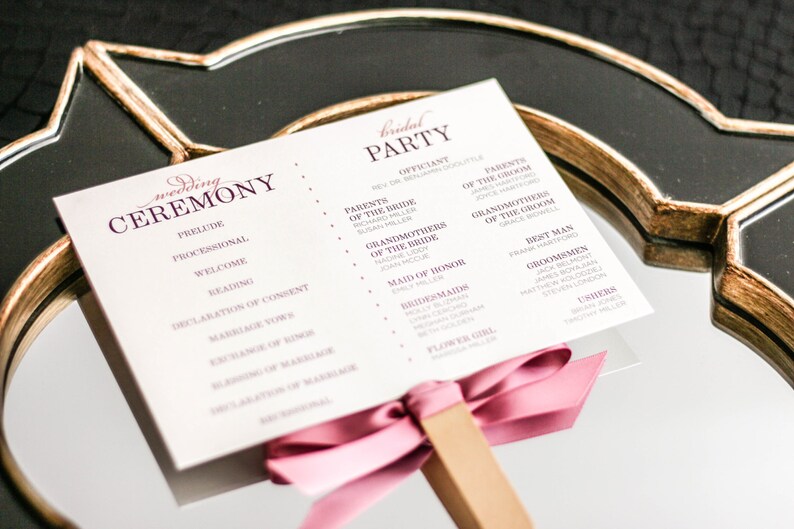 Blush Pink Ceremony Programs, Rose Fan Programs, Classic Destination Wedding, Elegant Fan Program Classic Elegance Fan Program DEPOSIT image 2