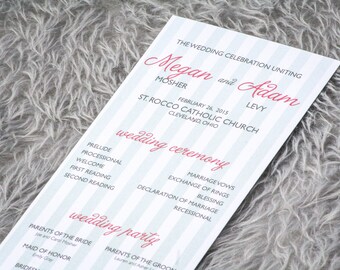 Striped Wedding Programs, Wedding Ceremony Programs, Ceremony Programs, Coral and Mint - "Sophisticated Stripe" Flat Panel Program - DEPOSIT