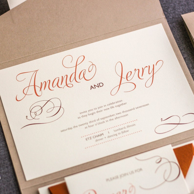 Copper Rustic Wedding, Fall Rustic Invite Suite, Country Wedding Invitation, Modern Rustic Suite- "Modern Swirl & Flourish" PF-NL-v3 SAMPLE bild 2
