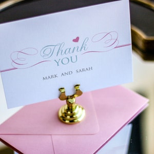 Blush and Mint, Personalized Wedding Notecard, Thank You Stationery, Heart Thank You - "Romantic Flourish" Flat Thank You Cards - DEPOSIT
