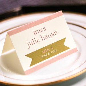 Blush Pink and Gold Table Seating Decor, Unique Tented Placecard, Pink and Gold Birthday Party - "Preppy Chic" Tented Placecard v2 - DEPOSIT