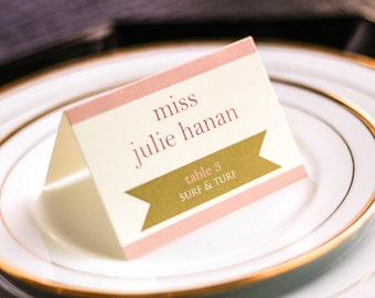 Blush Pink and Gold Table Seating Decor, Unique Tented Placecard, Pink and Gold Birthday Party - "Preppy Chic" Tented Placecard v2 - DEPOSIT