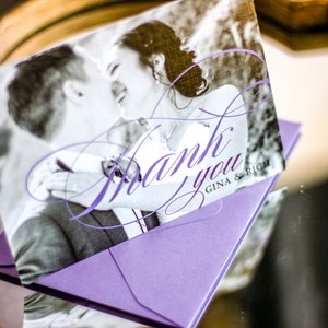Wedding Thank You Card, Classic Thank You, Newlywed Thank You, Purple and Black - "Classic Romance" Folded Photo Thank You Cards - DEPOSIT