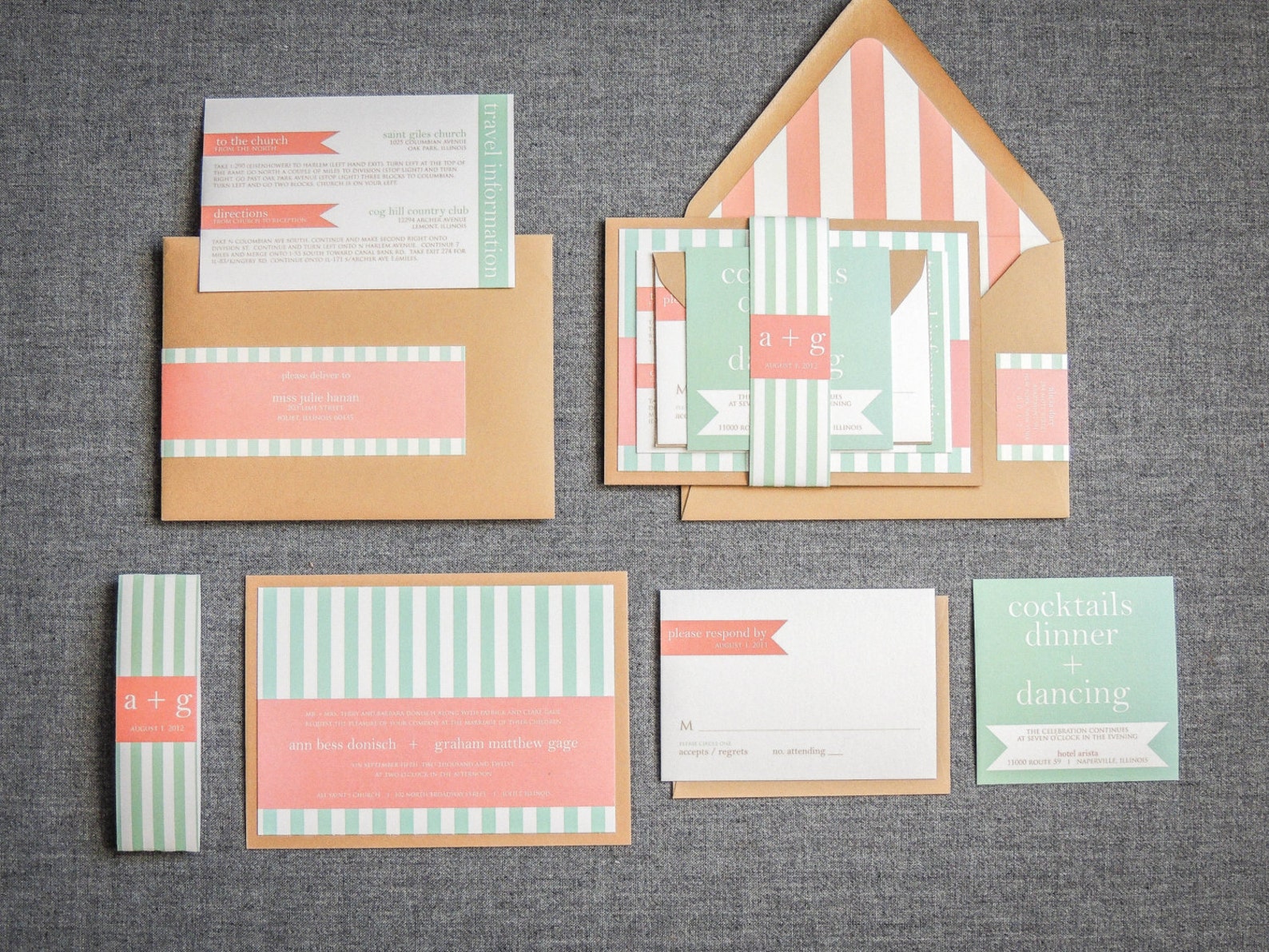Coral and Mint Wedding Invitation Printed Beach Wedding | Etsy