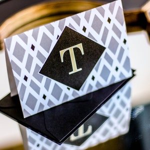 Black and Gold, Monogram Stationery, Elegant Thank You, Stationery Gift Sets - "Classic Elegance" Folded Personalized Stationery - DEPOSIT