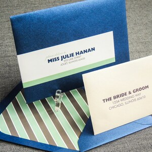 Mint Wedding Invitations, Pocketfold Invitations, Modern Invites, Destination Wedding Invitation - "Bold Striped" PF-1L-v1 SAMPLE image 4