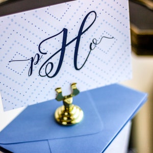 Blue Personalized Stationery, Monogram Note Card, Calligraphy Stationery - "Whimsical Calligraphy" Flat Personalized Stationery - DEPOSIT