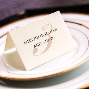 Black Tie Event, Wedding Placecards, Seating Cards, Elegant Event, Black and White Wedding - "Classic Romance" Tented Placecard v3 - DEPOSIT