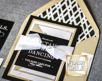 Art Deco Wedding Invitations, Black Tie Galas, Elegant New Year's Eve Party, Glam Milestone Events | Sample of "Classic Elegance" Design