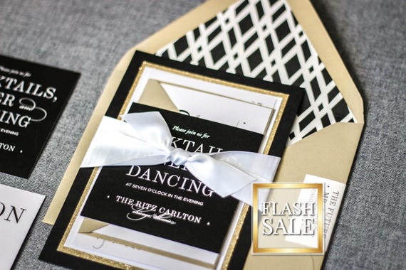 Art Deco Wedding Invitations, Black Tie Galas, Elegant New Year's Eve Party, Glam Milestone Events | Sample of "Classic Elegance" Design