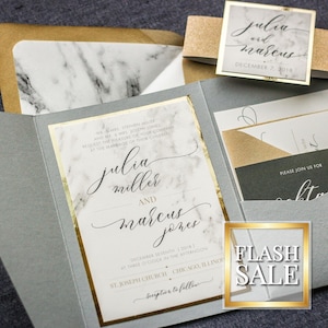 Luxury Wedding Invitation, Modern Marble & Gold Foil Invitations, Elegant Custom Pocket Invites,  | Sample of &quot;Modern Elegance&quot; Design