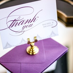 Thank You Note, Filigree Stationery, Wedding Thank You Card, Purple Wedding Stationery - "Delicate Filigree" Flat Thank You Cards - DEPOSIT