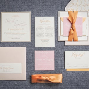 Rustic Pink Invitations, Blush and Gold Wedding Invites, Layered Wedding Invitation, Baby Shower Enchanting Vintage FP-1L-v2 SAMPLE image 2