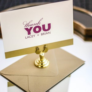 Burgundy and Gold, Personalized Stationery, Modern Thank You Cards, Thank You Stationary - "Bold Striped" Flat Thank You Cards - DEPOSIT