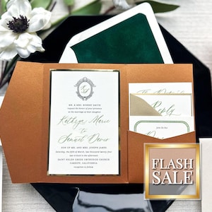 Vintage Glam Wedding Invitation Suite, Regal Event Invites, Emerald Velvet Accents, Classy Winter Wedding | Sample of &quot;Vintage Glam&quot; Design