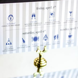 Cronograma del día de la boda, papelería de boda náutica, cronograma de boda, orden de eventos, tarjeta de invitado - Itinerario de fin de semana "Preppy Chic" - DEPÓSITO
