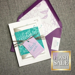 Purple Bat Mitzvah Invitations, Bat Mitzvah Invitation, Aqua and Purple Birthday Invite, Floral Wedding - "Playful Calligraphy" FP-NL SAMPLE