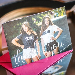 B'Not Mitzvah Thank You, Photo Thank You Cards, Bat Mitzvah Photo Stationery - "Playful Calligraphy" Folded Photo Thank You Cards - DEPOSIT