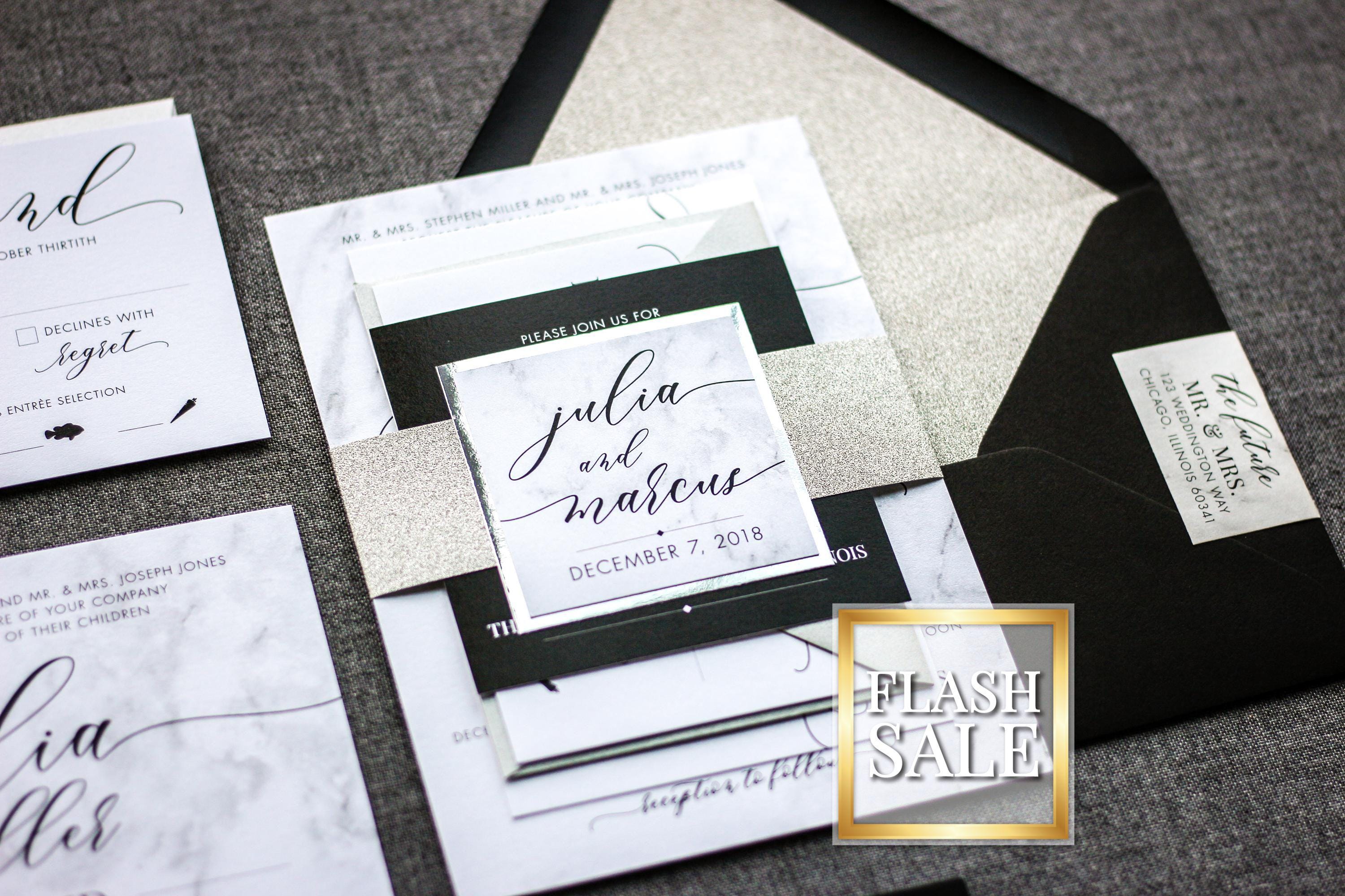 Formal Chic Wedding Invitations, Luxury Wedding Suite, Black Tie Event, Glamourous Modern Weddings | Sample of "Modern Elegance" Design