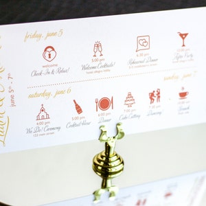 Invitaciones de boda en color coral melocotón, cronograma del día de la boda, papelería para bodas de verano - Itinerario de fin de semana "Modern Swirl and Flourish" - DEPOSIT