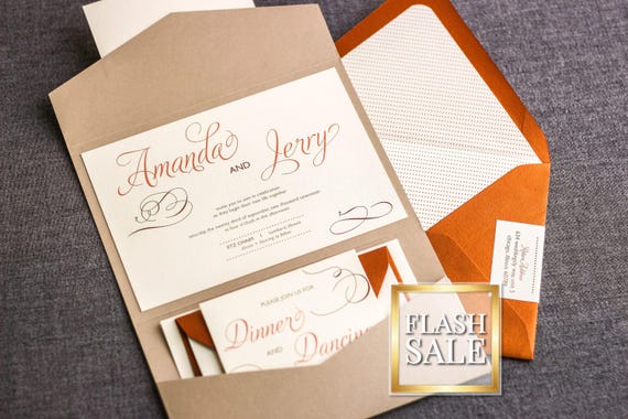 Copper Rustic Wedding, Fall Rustic Invite Suite, Country Wedding Invitation, Modern Rustic Suite- "Modern Swirl & Flourish" PF-NL-v3 SAMPLE
