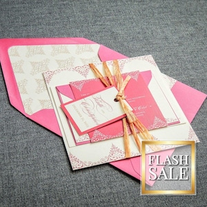 Hindu Wedding Invitation, Pink and Gold Wedding Invites, Indian Wedding Invitations - &quot;Delicate Filigree&quot; FP-NL-v2 SAMPLE