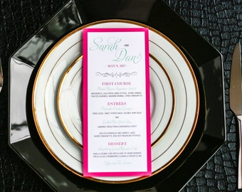 Calligraphy Wedding Menus, Reception Decor, Dinner Party, Aqua Blue and Pink - "Enchanting Vintage Flourish" Flat Menu, 1 Layer - DEPOSIT