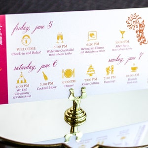 Boda india, boda de destino, tarjeta de bienvenida, tarjeta de eventos de fin de semana, cronograma de bodas, rosa - Itinerario de fin de semana de "Henna moderna" - DEPÓSITO