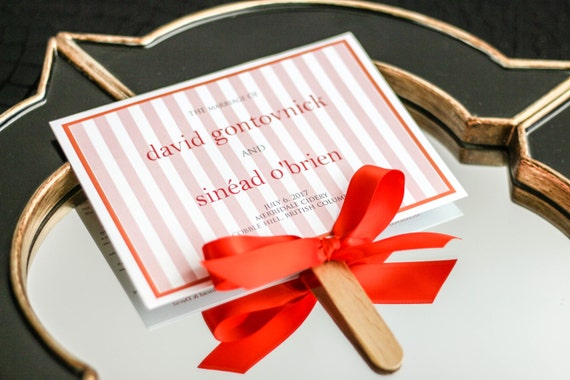 Striped Custom Fan Program, Orange and Grey Wedding Programs, Destination Wedding, Modern Stationery - "Preppy Chic" Fan Program - DEPOSIT