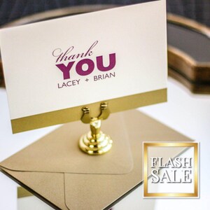 Burgundy and Gold, Personalized Stationery, Modern Thank You Cards, Thank You Stationary - "Bold Striped" Flat Thank You Cards - DEPOSIT