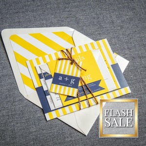 Nautical Wedding Invitations, Invitations with Stripes, Destination Wedding Invites, Navy and Yellow Theme - &quot;Preppy Chic&quot; FP-NL-v3 SAMPLE