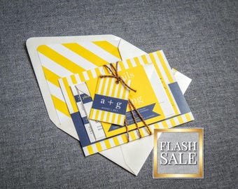 Nautical Wedding Invitations, Invitations with Stripes, Destination Wedding Invites, Navy and Yellow Theme - "Preppy Chic" FP-NL-v3 SAMPLE