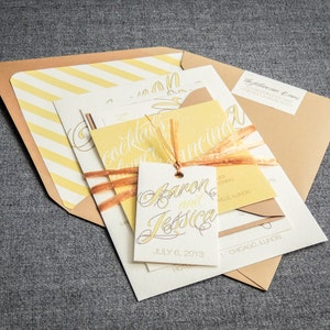 Yellow Wedding Invitations, Rustic Wedding Invitations, Destination Invitation, Beach Invitation Suite - "Sweeping Script" FP-NL-v3 SAMPLE