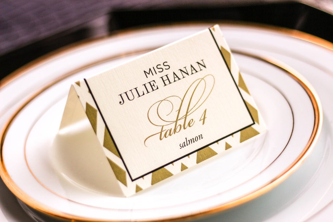 Black and Gold Place Cards Art Deco Place Card Folded Place Etsy