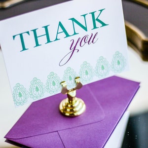 Teal and Purple, Henna Thank You, Wedding Notecard, Indian Thank You, Luxury Stationery - "Modern Henna" Flat Thank You Cards - DEPOSIT