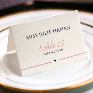Navy Blue and Pink Wedding Decor, Romantic Wedding Reception, Tented Heart Placecards - "Romantic Flourish" Tented Placecard v3 - DEPOSIT