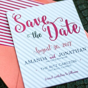Coral Wedding Invitations, Calligraphy Invites, Summer Beach Wedding - "Calligraphy Chic" Save the Date Card with Envelope - DEPOSIT