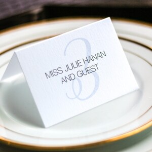 Powder Blue Baby Shower Place Cards, Winter Wedding Reception, Folded Meal Cards - "Whimsical Calligraphy" Tented Placecard v3 - DEPOSIT