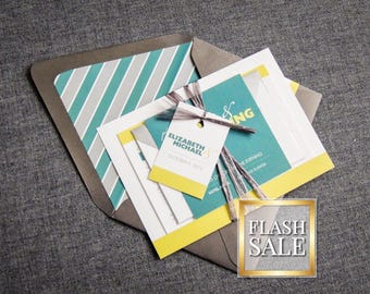Green and Grey Wedding Invitations, Modern Party Invitations, Contemporary Striped Invites, Mr and Mr  - "Bold Striped" FP-NL-v3 SAMPLE