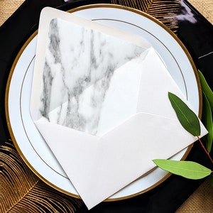 White and Gray Natural Stone Envelopes with Liners, Modern Wedding Invitation Design, 5x7 Euro Flap With Inserts - Marble A7 Envelope Liner