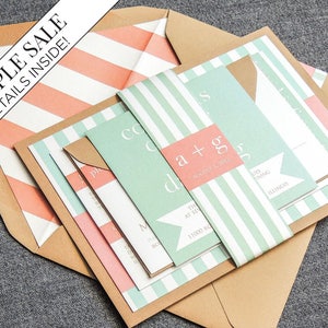 Coral and Mint Wedding Invitation Printed, Beach Wedding Invitation, Mint Green Invitation ...