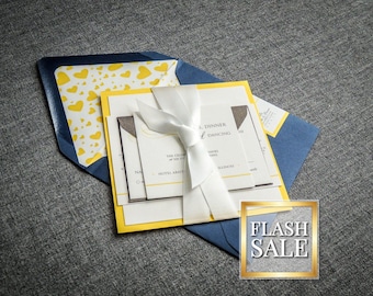 Beach Wedding Invitation, Navy and Yellow, Destination, Nautical Theme, Blue and Yellow Invites - "Romantic Flourish" FP-1L-v2 SAMPLE