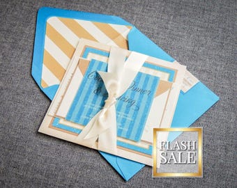 Beach Wedding Invitations, Destination Invites, Nautical Aqua, Cream and Khaki - "Starfish & Shell" FP-2L-v2 SAMPLE
