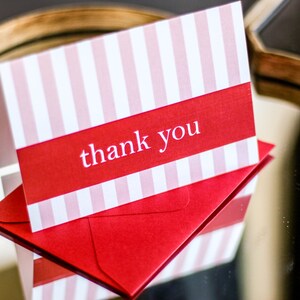 Wedding Thank You Cards, Stripe Stationery, Preppy, Pink and Red - "Preppy Chic" Folded Thank You Card with Envelope - DEPOSIT