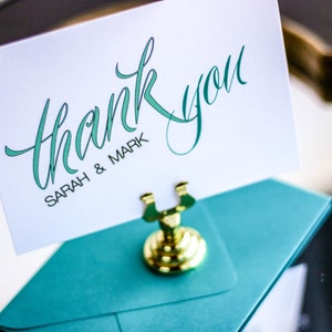Teal Thank You Notes, Wedding Thank You Cards, Script Thank You, Personalized Notecard - "Sweeping Script" Flat Thank You Cards - DEPOSIT