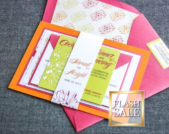 Tropical Wedding Invitations, Hawaiian Invitations, Summer Wedding, Pink Bat Mitzvah Invitations - "Dramatic Tropical" FP-2L-v1 SAMPLE