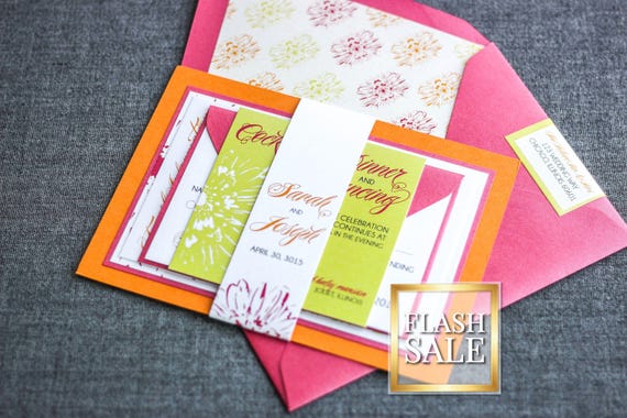 Tropical Wedding Invitations, Hawaiian Invitations, Summer Wedding, Pink Bat Mitzvah Invitations - "Dramatic Tropical" FP-2L-v1 SAMPLE